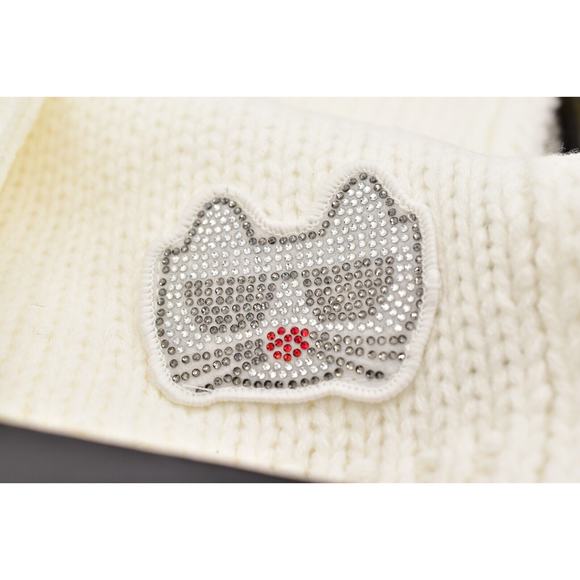 KARL LAGERFELD PARIS Beanie Scarf Gift Set Disco Kitty Crystal Pure White New